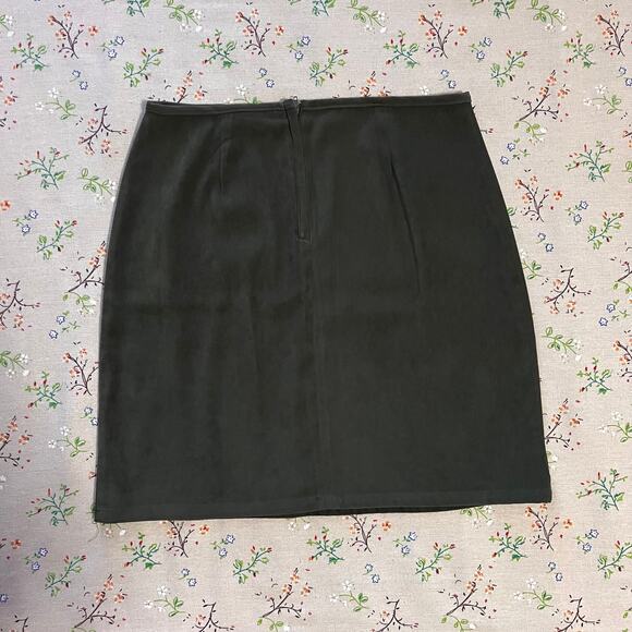 VTG Jalate Faux Suede Skirt Velvet Knee Length Mini A-Line Medium Green Olive - Picture 3 of 5